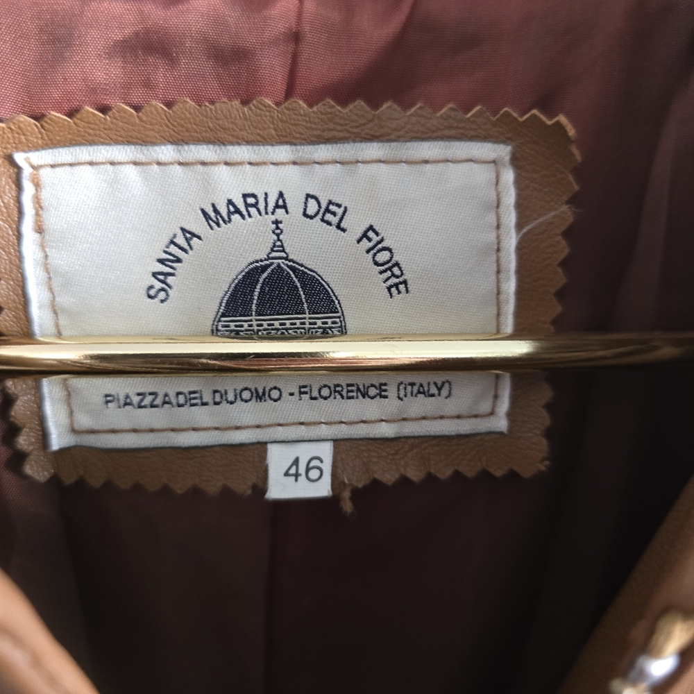 Santa Maria Del Fiore Brown Leather Coat.  Italian Size 46 /US L - Picture 2 of 5